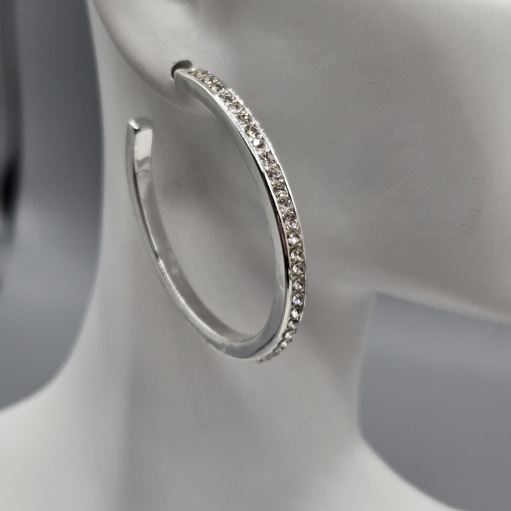 Swarovski Elements Hoop Earrings Silver Overlay L… - image 3